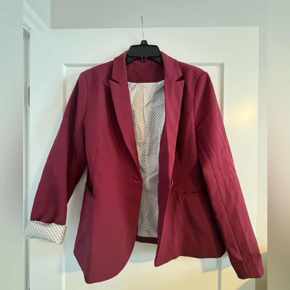 Burgundy Blazer with Polka Dot Lining